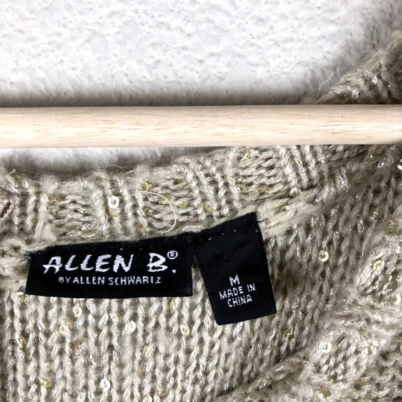 ALLEN B by Allen Schwartz Womens Sweater Medium Gold Knit Shimmery Crew Neck Zip - Picture 6 of 12